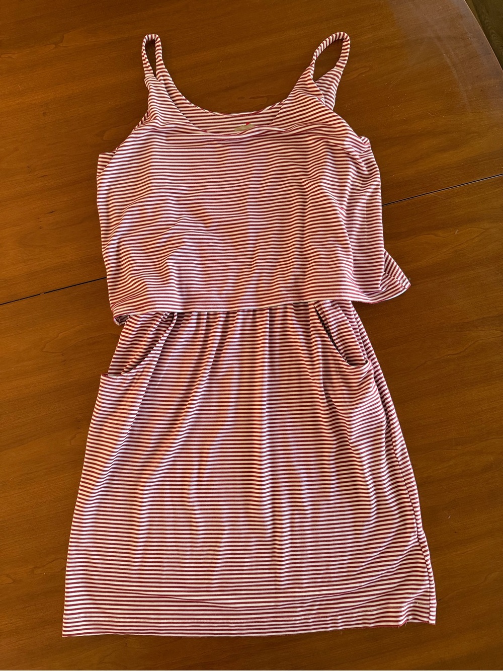 KAVU Red & White Striped Layered Tank Dress Size Small Stretch Waist Pockets